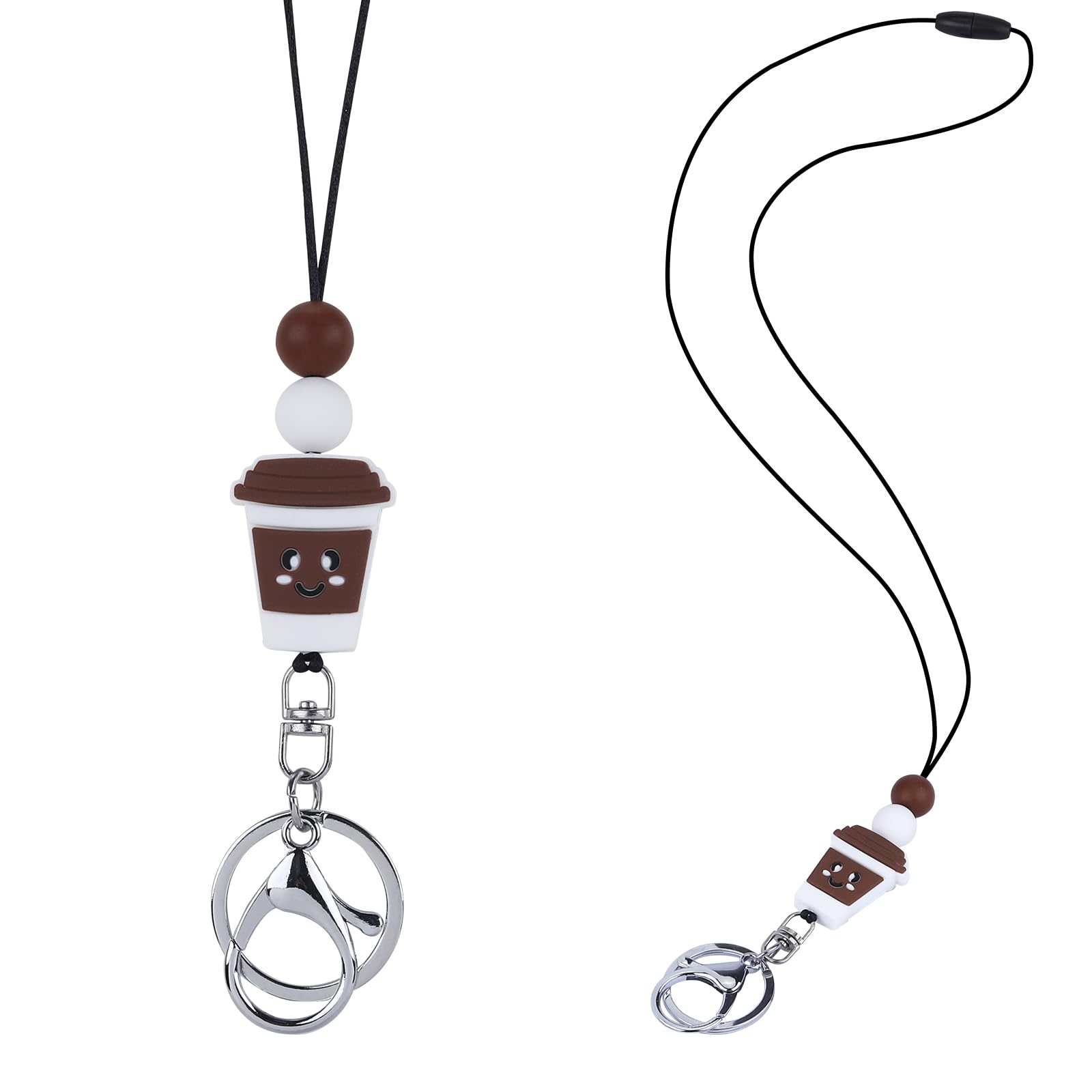 Ornaland 2 Pcs Lanyards for ID Badges and Keychain Teacher Lanyard Silicone Bead Lanyard Retractable Lanyards (Coffee cup), Medium