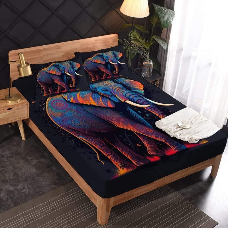 Miniatura 9 de Juego de sábanas de elefante tamaño Queen, sábanas de microfibra suave y bolsillo profundo, sábanas y fundas de almohada estampadas sin arrugas, 4