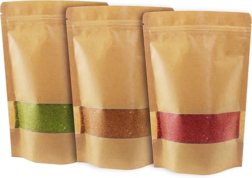 Belinlen 100 bolsas de papel kraft de 5.9 x 8.62 pulgadas, bolsas de almacenamiento de alimentos con ventana mate, bolsas de papel kraft multiusos