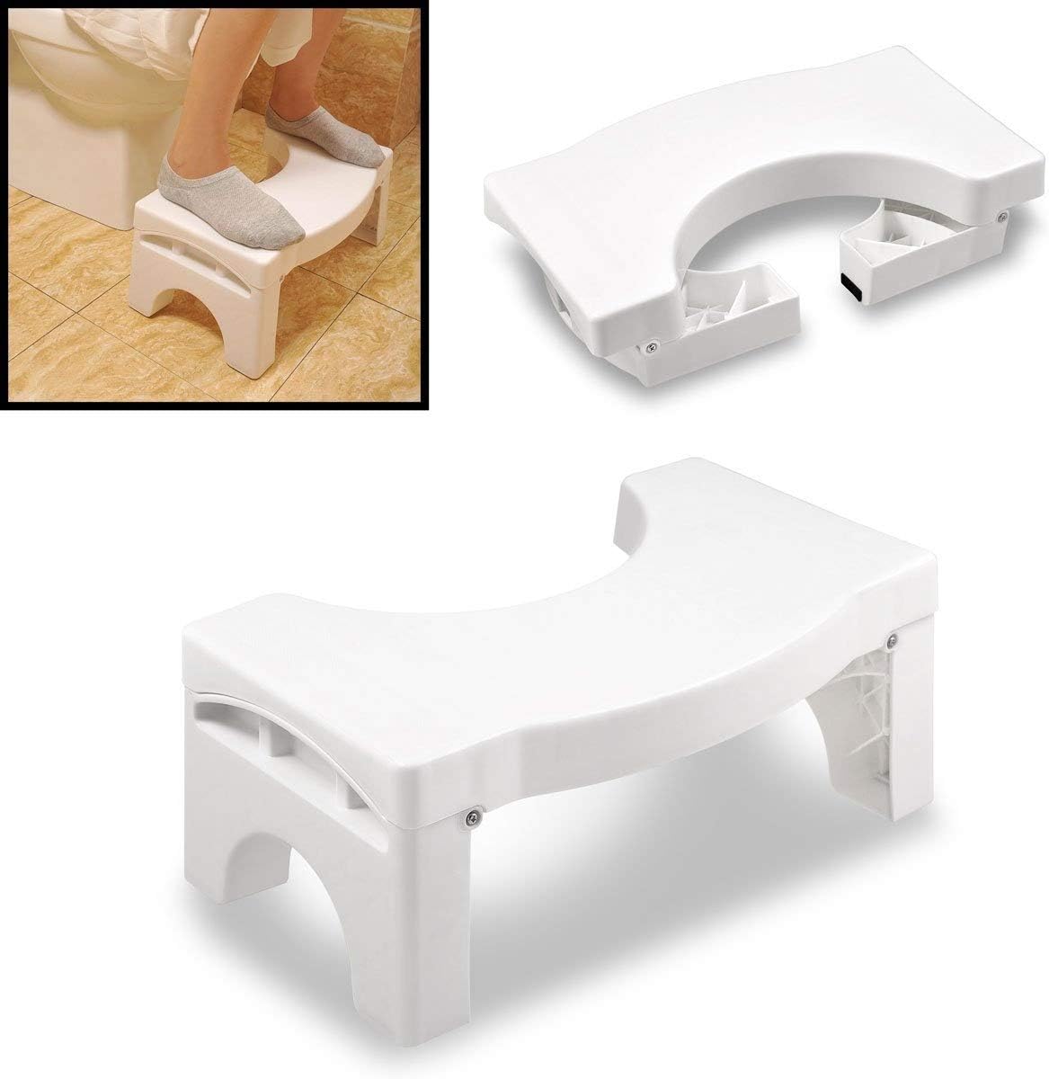 TAKIT Folding Toilet Stool, Comfortable Squat Aid, Non-Slip Bathroom Step Up Stool, Help Constipation and Prevent Hemorrhoid – White