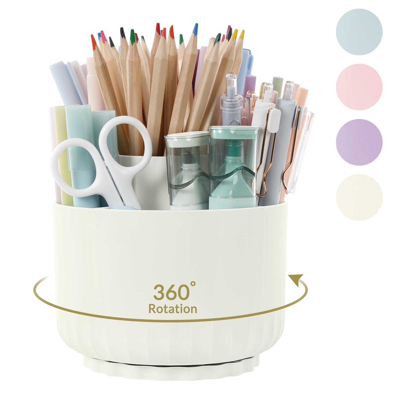 skydue Organizador Escritorio, Portalapices Escritorio Giratorio 360°, Organizador Escritorio Con 5 Compartimentos, Desk Organizer Para Oficina, Escuela Y Hogar (Blanco)
