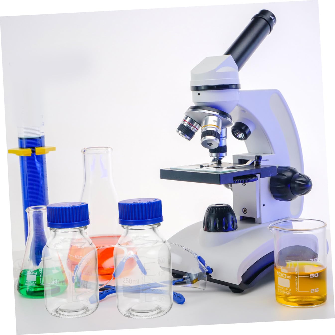 Bottiglie Reagente in Vetro 250ml con Tappo a Vite Blu, Resistenti Agli Urti, Multiuso, Confezione da 4 Pezzi per Laboratorio e Industria Chimica
