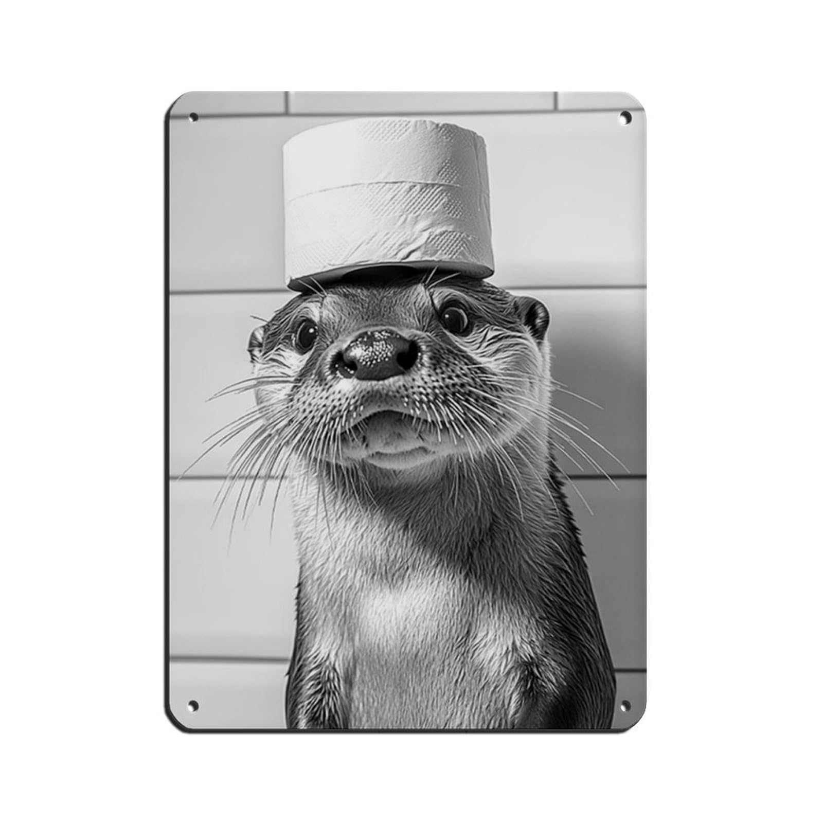 Lxwnze 30L X 40W Cm Otter With A Toilet Paper Roll On Head Tin Sign Vintage Metal Pub Club Cafe Bar Home Wall Art Decoration Poster Retro 12X16inch(30X40cm)