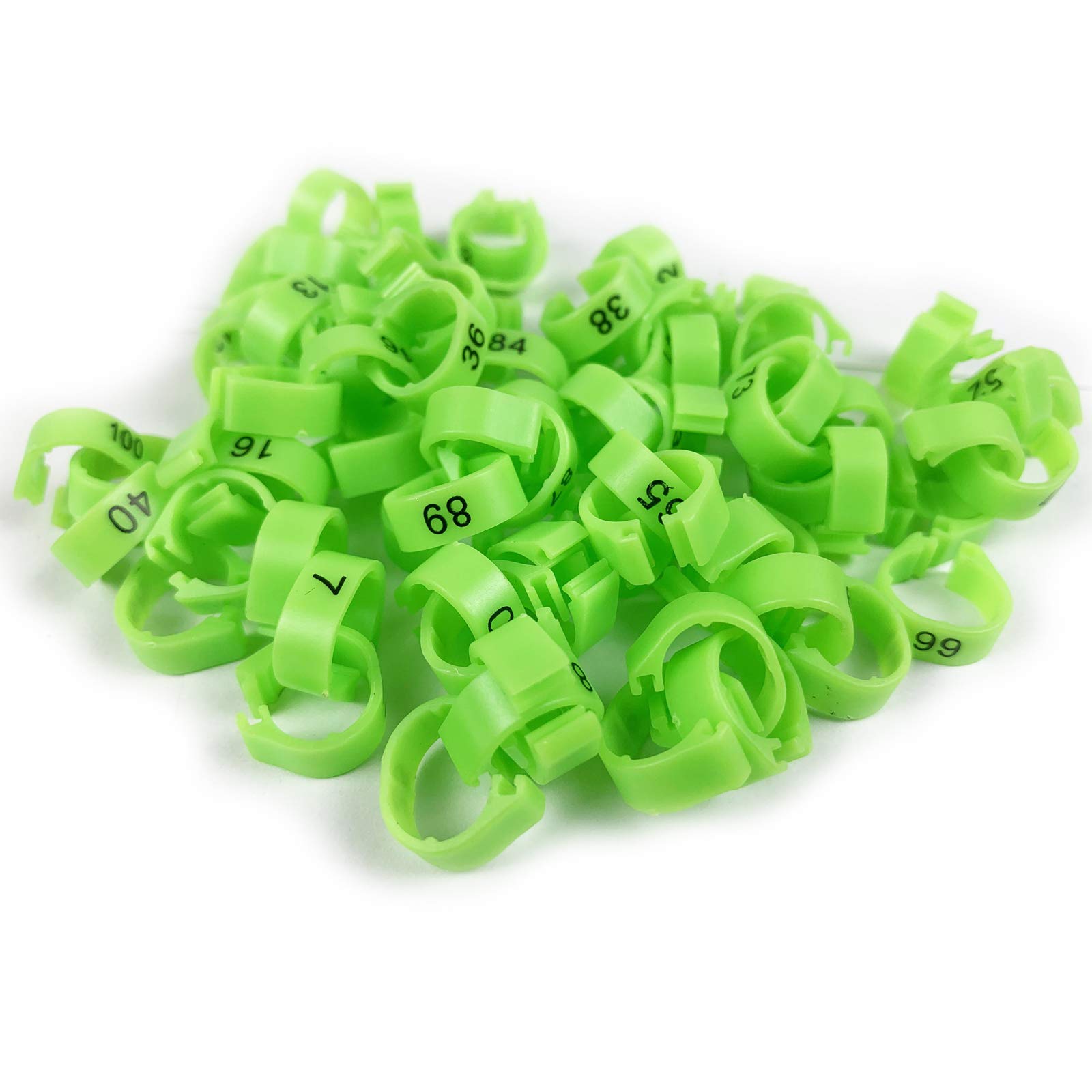 SRRPSPIGEON Pigeon Ring Bird Leg Bands Foot Ring Leg Ring Multi-Color Numbered 1-100 8mm Racing Parrot Chicks Duck Clip Rings Band (Green)