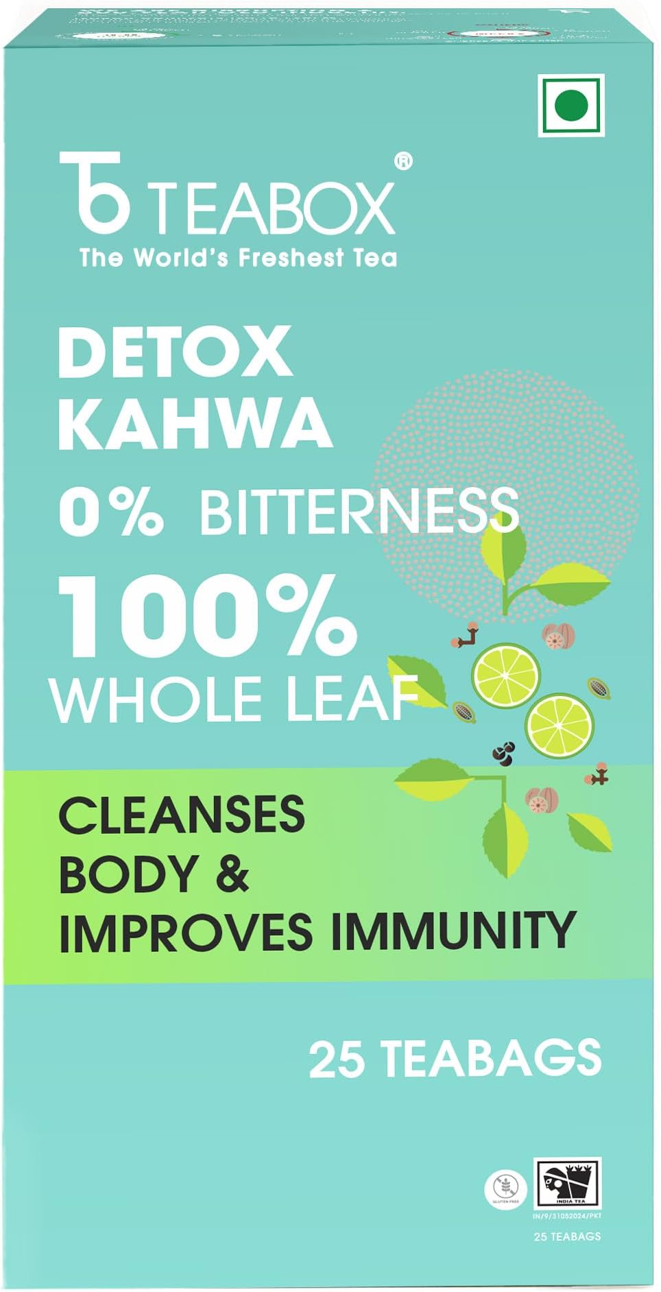 Detox Kahwa Herbal Tea | 25 Biodegradable Teabags | 8 Natural Ingredients | Supports Body Detox & Healthy Digestion | 0% Bitterness | Caffeine-Free Wellness Brew
