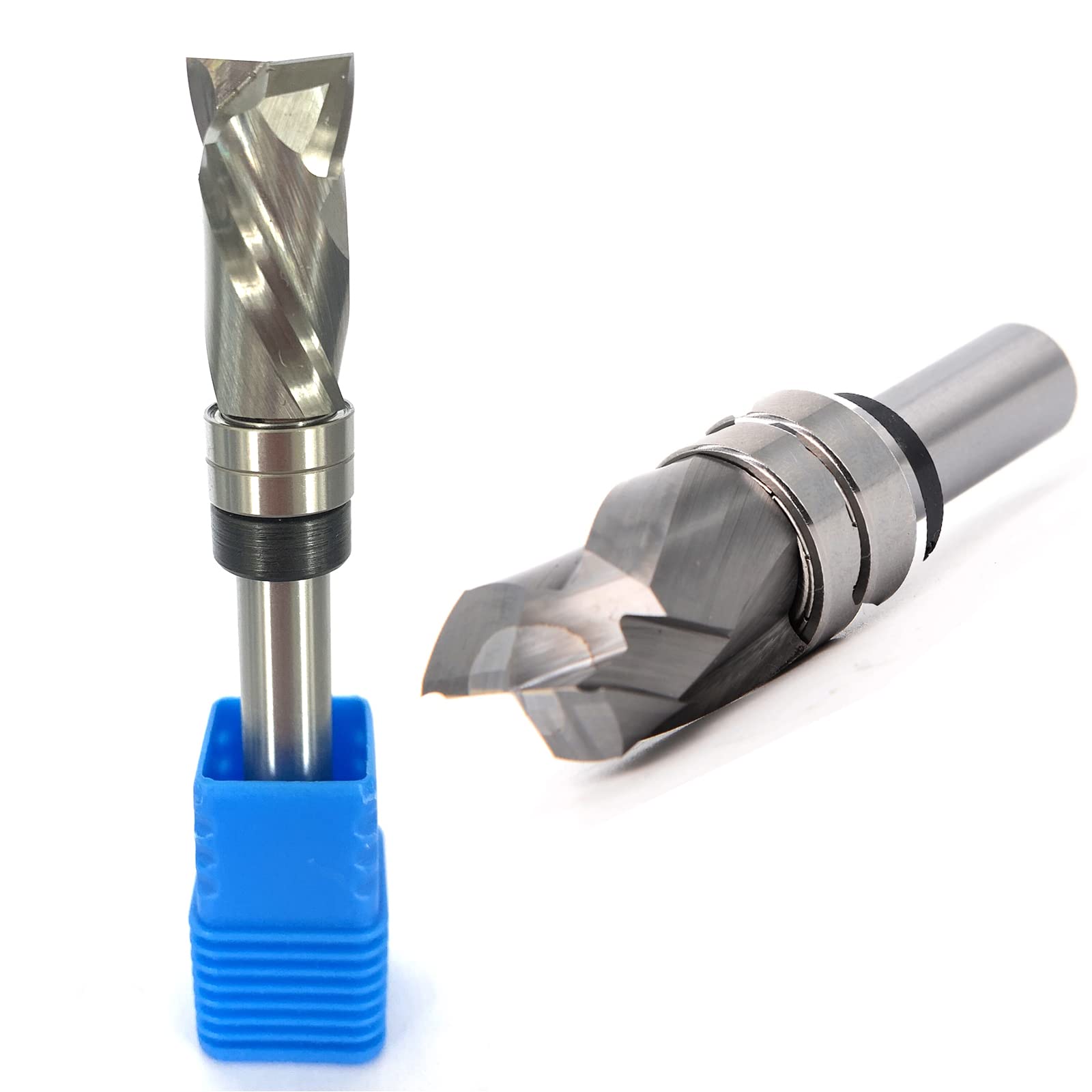 Fresa en espiral de 8 mm de vástago Up-Down Cut, fresa VHM, fresa de compresión con 2 rodamientos en el vástago, fresadora de doble filo, para trabajos de carpintería