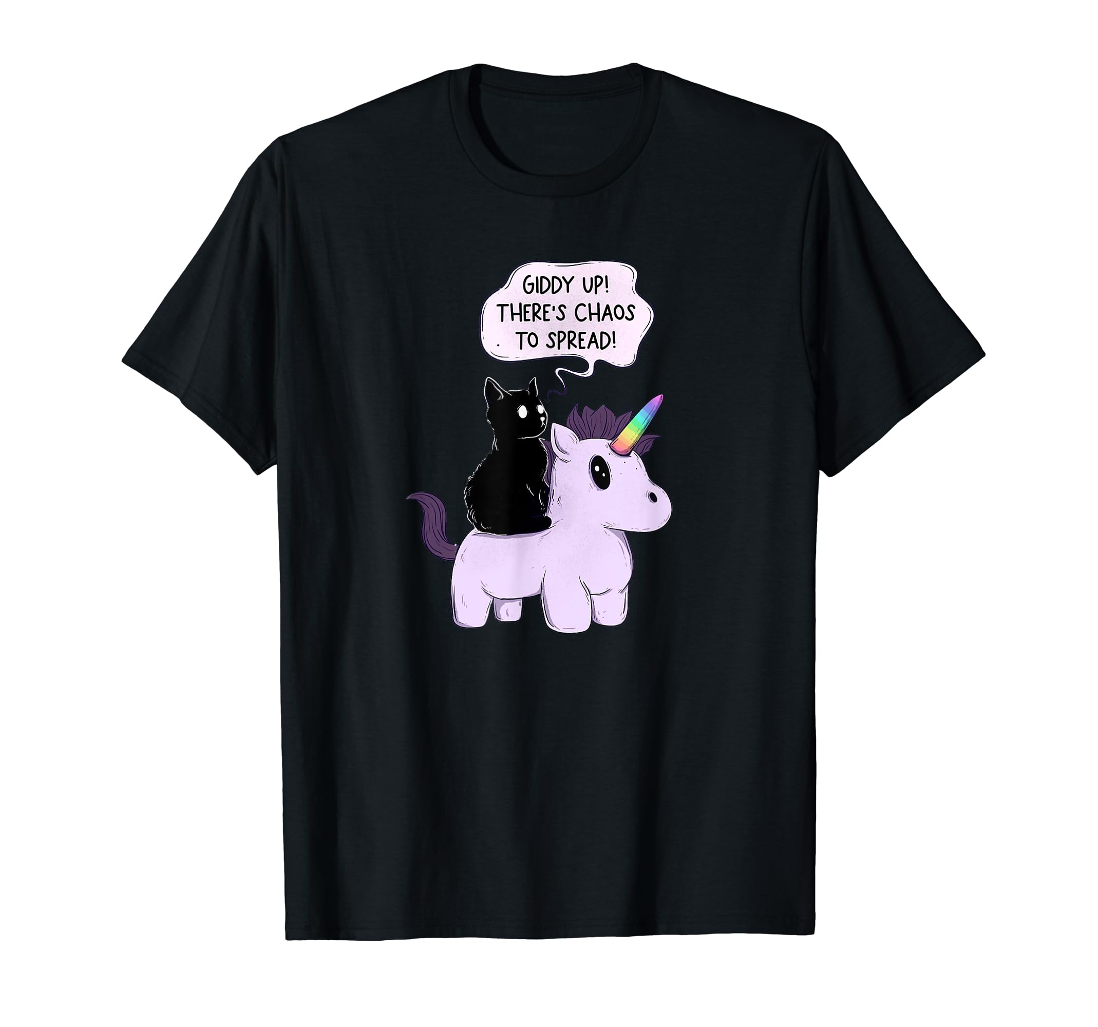 Giddy Up! There is chaos to Spread - Cute Cat Ride Unicorn T-Shirt