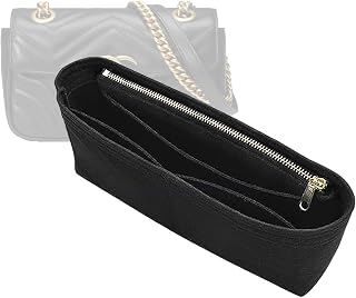 LOUKAYCCI Felt Insert Purse Organizer with Zipper fit GG Marmont Matelasse Shoulder Bag, Organizer Handbag Tote Liner Pouch for Women Inner Bladder Bag Storage Bag (Mini, Black)