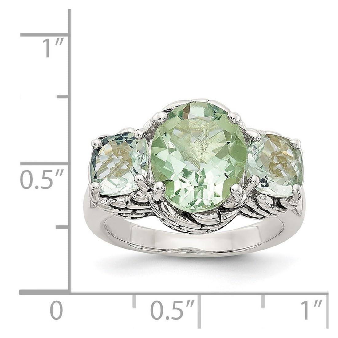925 Sterling Silber Poliert Zähne Set Grün Amethyst Ring Schmuck Geschenke für Damen - Optionsbereich Ringgröße: L bis P, Metall, Amethyst,, Emaille, Silber_Edelstahl rostfrei Metall, Amethyst