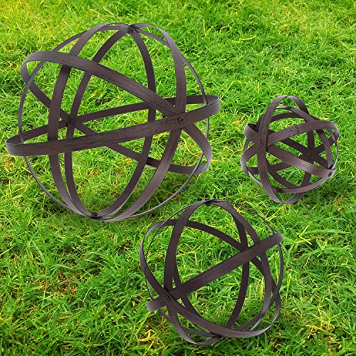 Kunjocy Lot de 3 Boules de Jardin Pliantes de Tailles Assorties avec Bande en métal Vieilli pour...