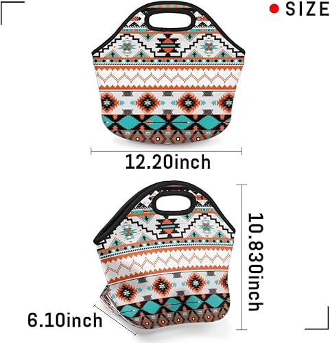 Miniatura 3 de Lonchera de neopreno aislada para mujeres, hombres y niños, étnico, geométrico, cheurón, azteca, reutilizable, pequeña, bolsa de almuerzo, bolsa