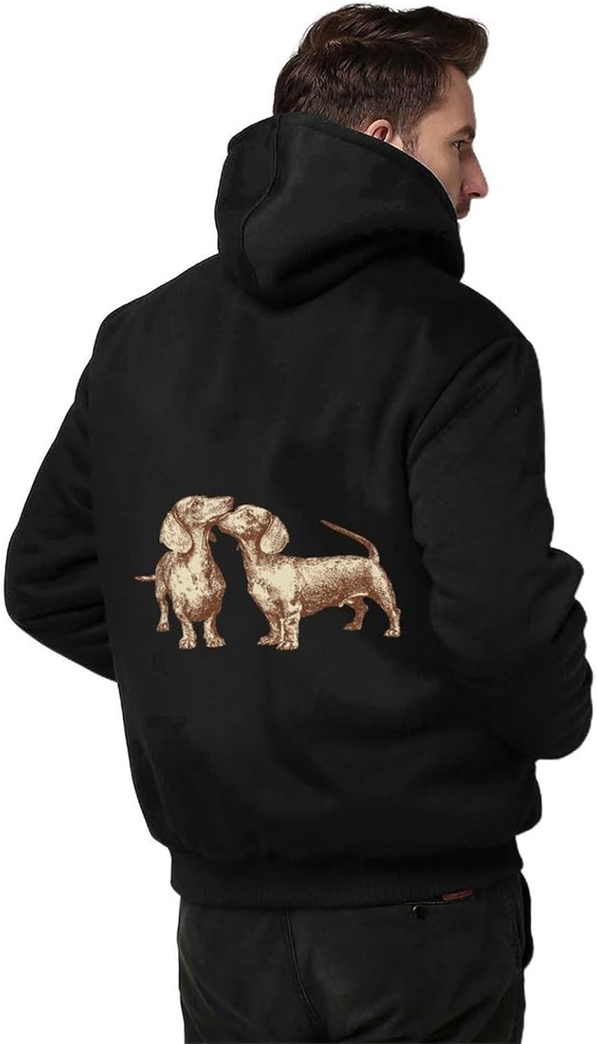Two Dachshund Dog Men's Fleece Hoodie Jacket Coat Warm Casual Sweatshirt with Pockets