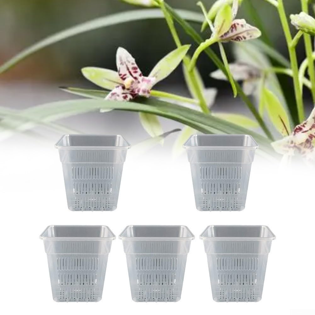 EasyByMall Clear Orchid Pot, Breathable Plastic Plant Pots,Nursery Pots For Orchid Repotting Kit, For Plant Root Growth Observation(4)