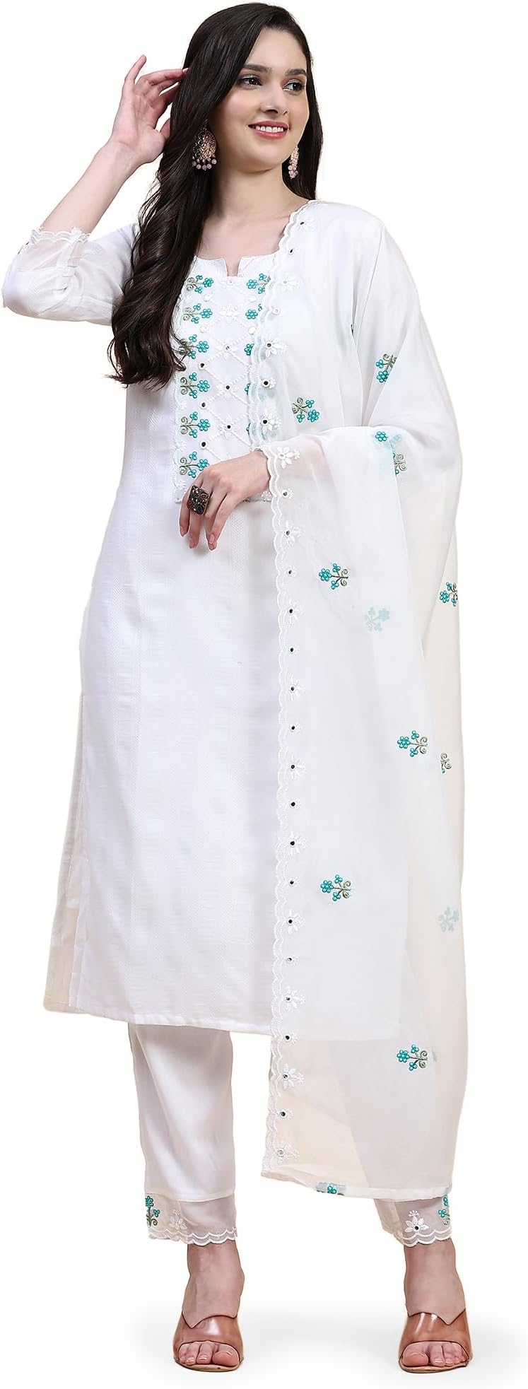 TRENDMALLSWomen's Cotton Embroidery Salwar Suit Set Kurta Pant with Dupatta Kurta Set for Women