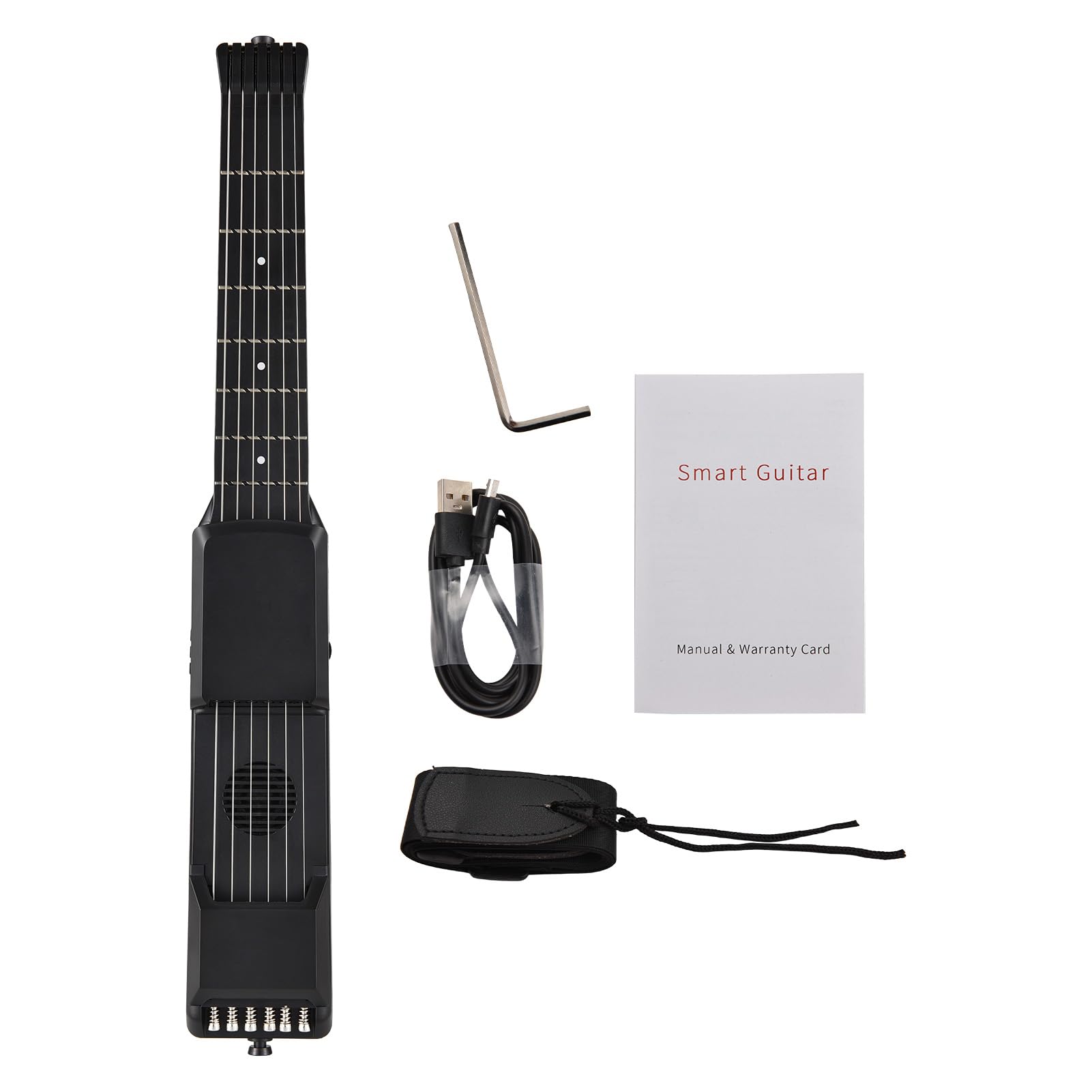 Guitarra Inteligente de 7 Trastes, Guitarra Eléctrica Acústica de Viaje Portátil con Sintonizador Digital Metrónomo Pantalla LCD AI, para Principiantes Práctica Profesional