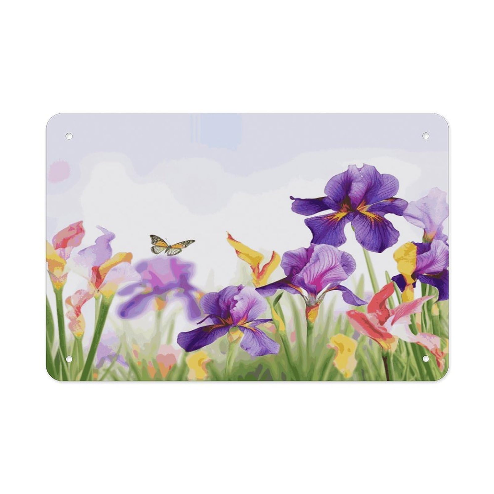 Fodpand Style Iris Flower Butterfly Wall Art Metal Signs Tin Sign