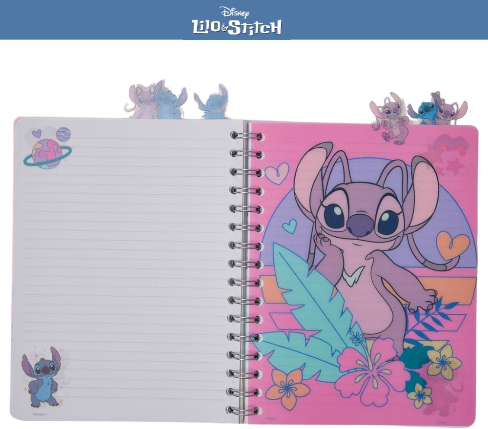 Disney Lilo and Stitch Tab Journal Notebook, Spiral Bound, 96 Lined Pages, 8 x 7 inches, Purple