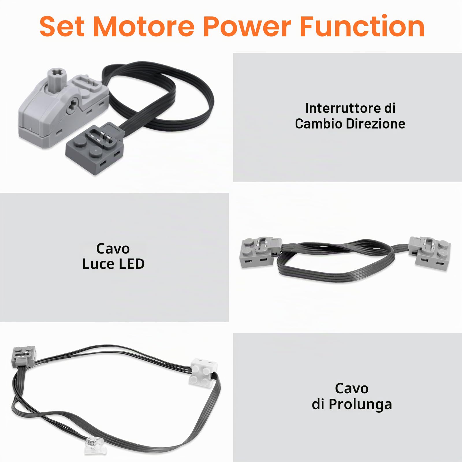 9 PCS motore elettrico giocattolo Set,Power Functions Kit con servomotore, motore M/L, telecomando, scatola della batteria, cavo di prolunga, interruttore di direzione