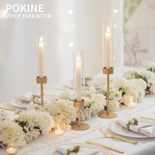 Miniatura 4 de Juego de 3 candelabros altos de cristal de huracán para bodas, decoración de Navidad, mesa de comedor, centros de mesa de fiesta