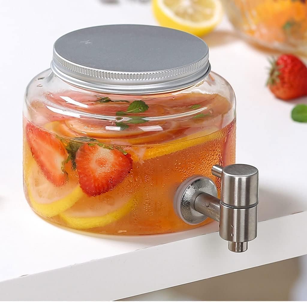 Drink 2.8L/95OZ Beverage Dispenser, Clear Glass Drink Dispenser with Faucet and Sealing Lid, Fridge Kettle, Large Cold Water Tank Ice Tube