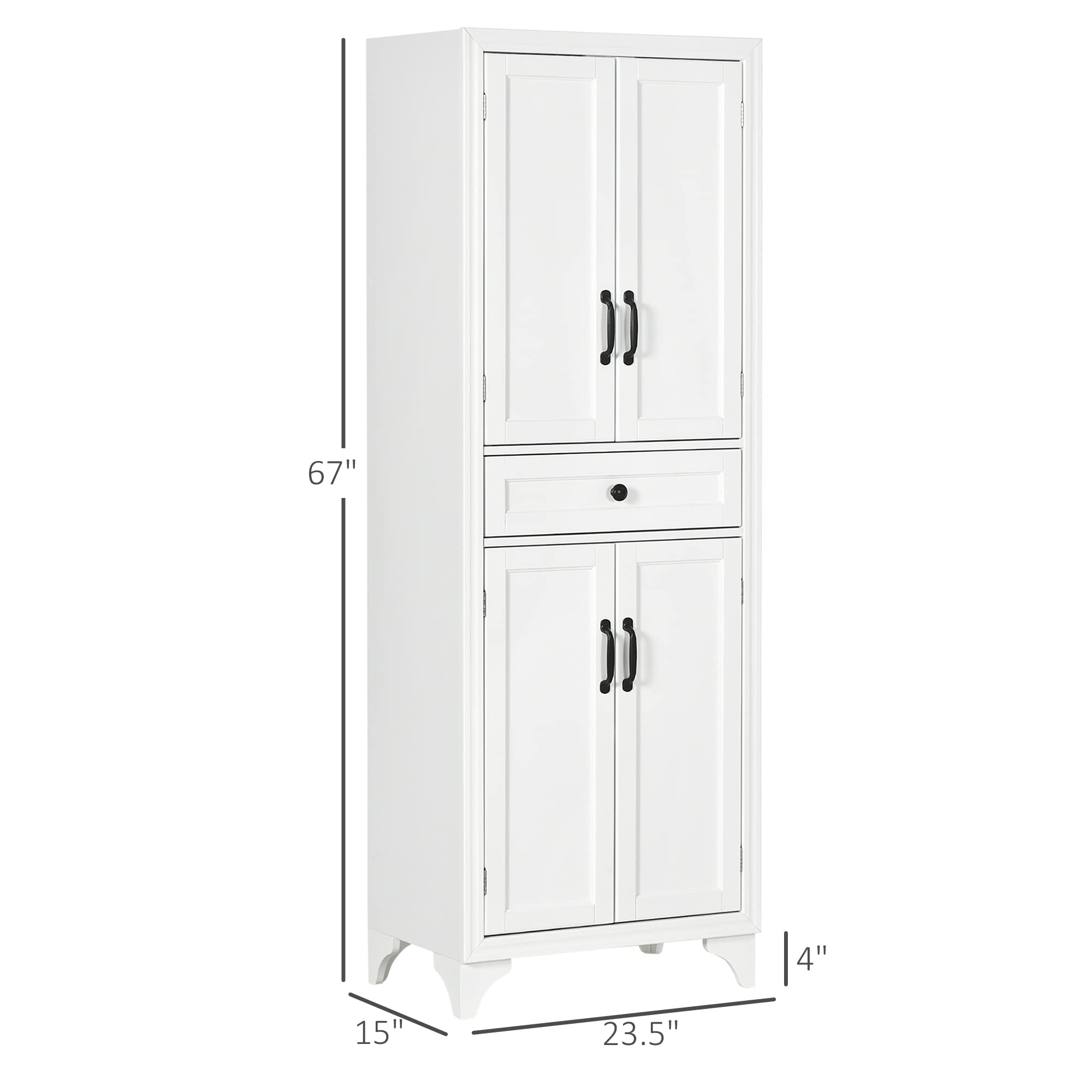 Armario independiente de despensa de cocina de 67 pulgadas de alto, armario de almacenamiento de 4 puertas con cajón y estantes ajustables para comedor, color blanco 7