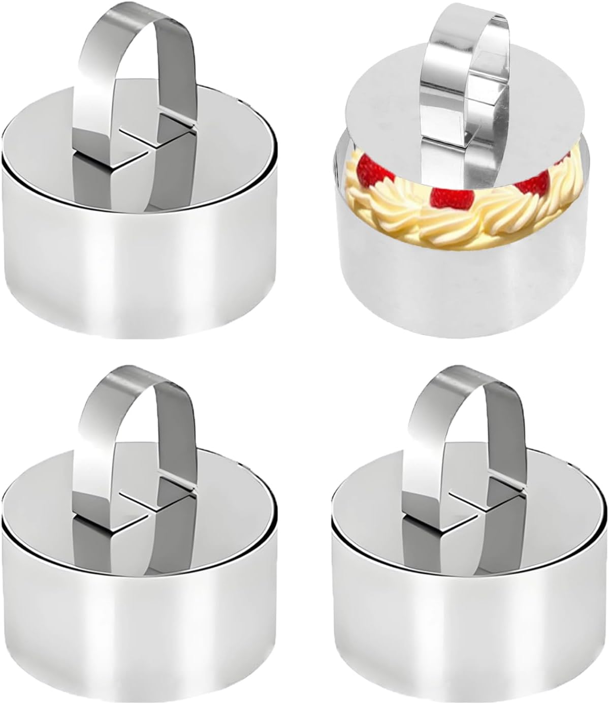 4Pack Round Cake Ring Mold, Stainless Steel Cookie Rings For Baking, Cake Ring Mold for Dessert, Mouses Cake