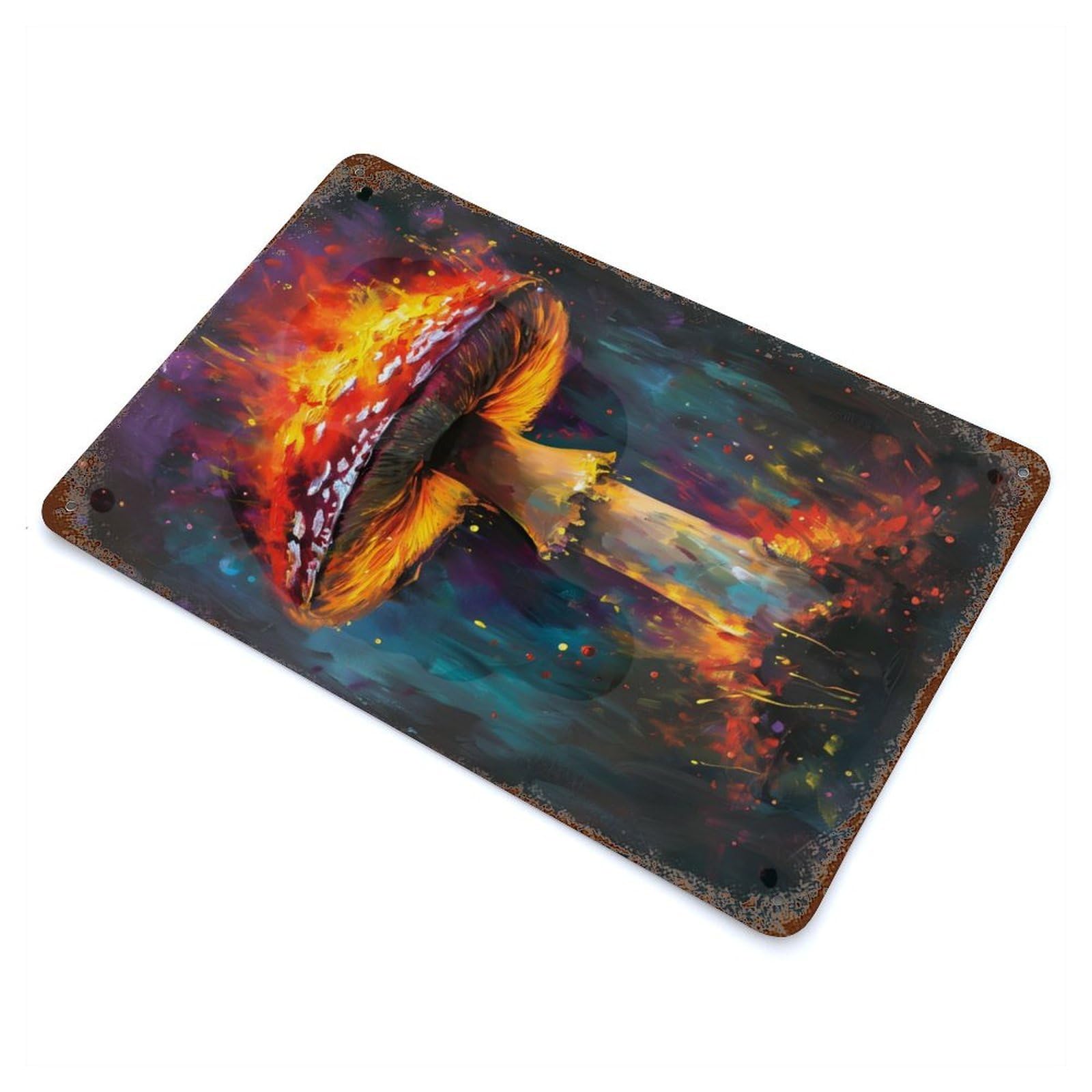 Rust Effect Abstract Mushroom Flames Distressed Metal Wall Sign 11.8"x7.9", Decorative Metal Wall Art for Living Room, Hallway And Home Decor