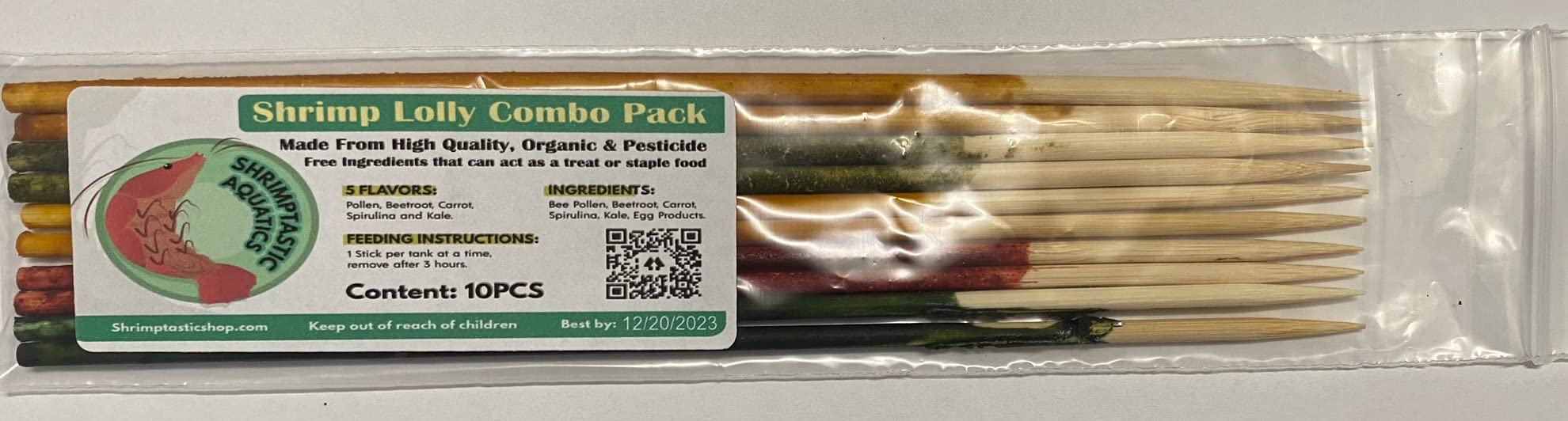 Shrimptastic Aquatics Shrimp Lolly Combo Pack Cherry Shrimp Neocaridinia Food, 10 Pack - 8 Inch Skewer