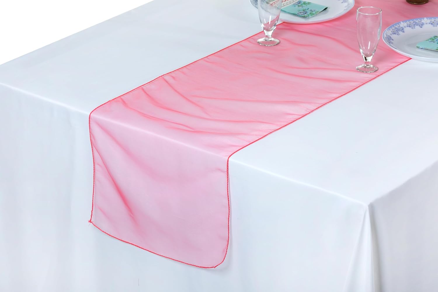 MDS 15 Pack Organza Table Runner 12 x 108 inch Long Premium Table Runners for Wedding Party, Events Decoration, Banquets Decorations, Bright and Smooth Silk Fabric Party Table Runner- Coral nw