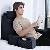 Vista 9 de ENITYA Almohada de lectura con brazos para soporte de cama, almohada grande de apoyo de espalda de 21 pulgadas para sentarse, almohada de cuña
