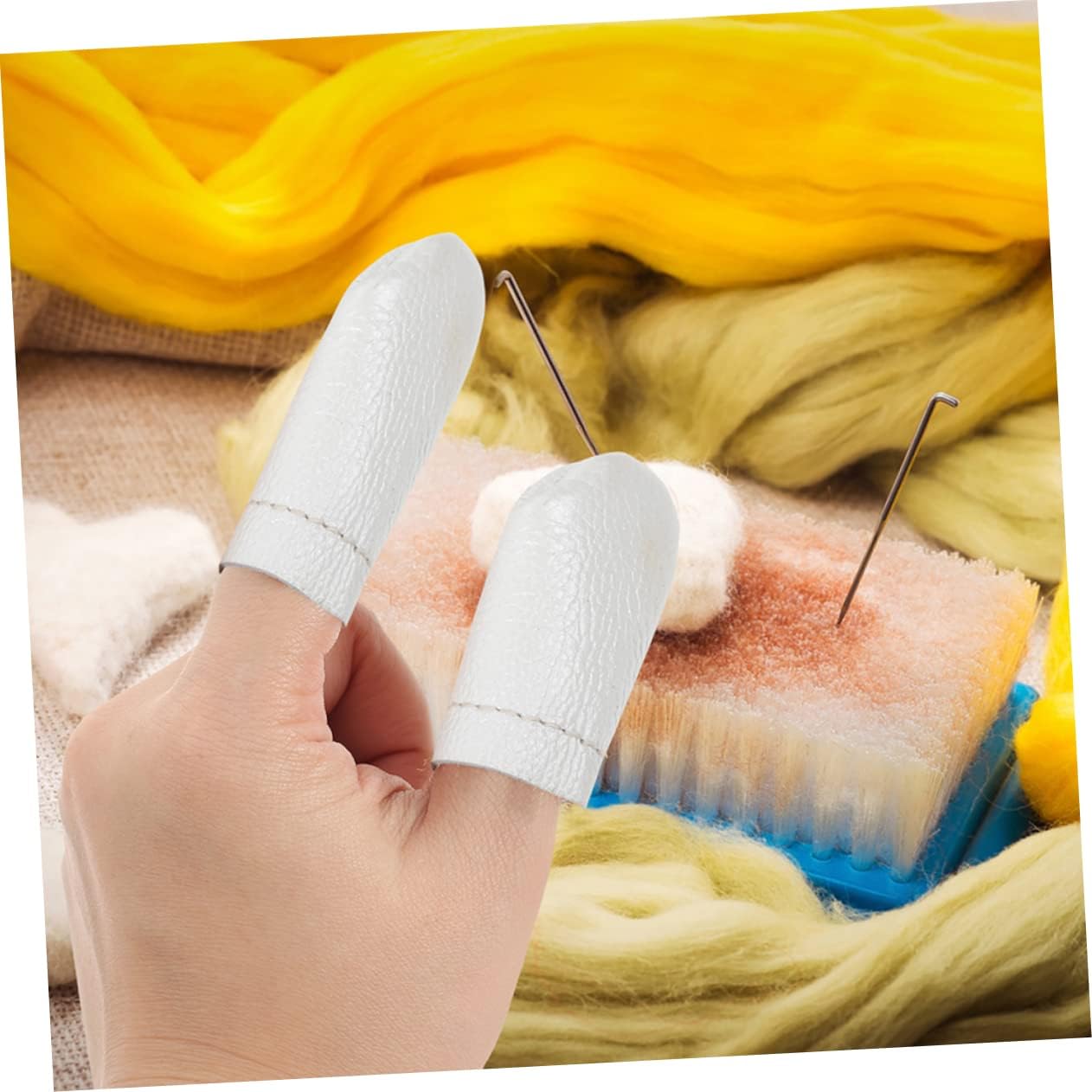 Lurrose 3sets Comfortable Needle Felting Thimble Leather Finger Protectors for Easy Sewing Anti-Scratch Tips for Beginners and Crafting