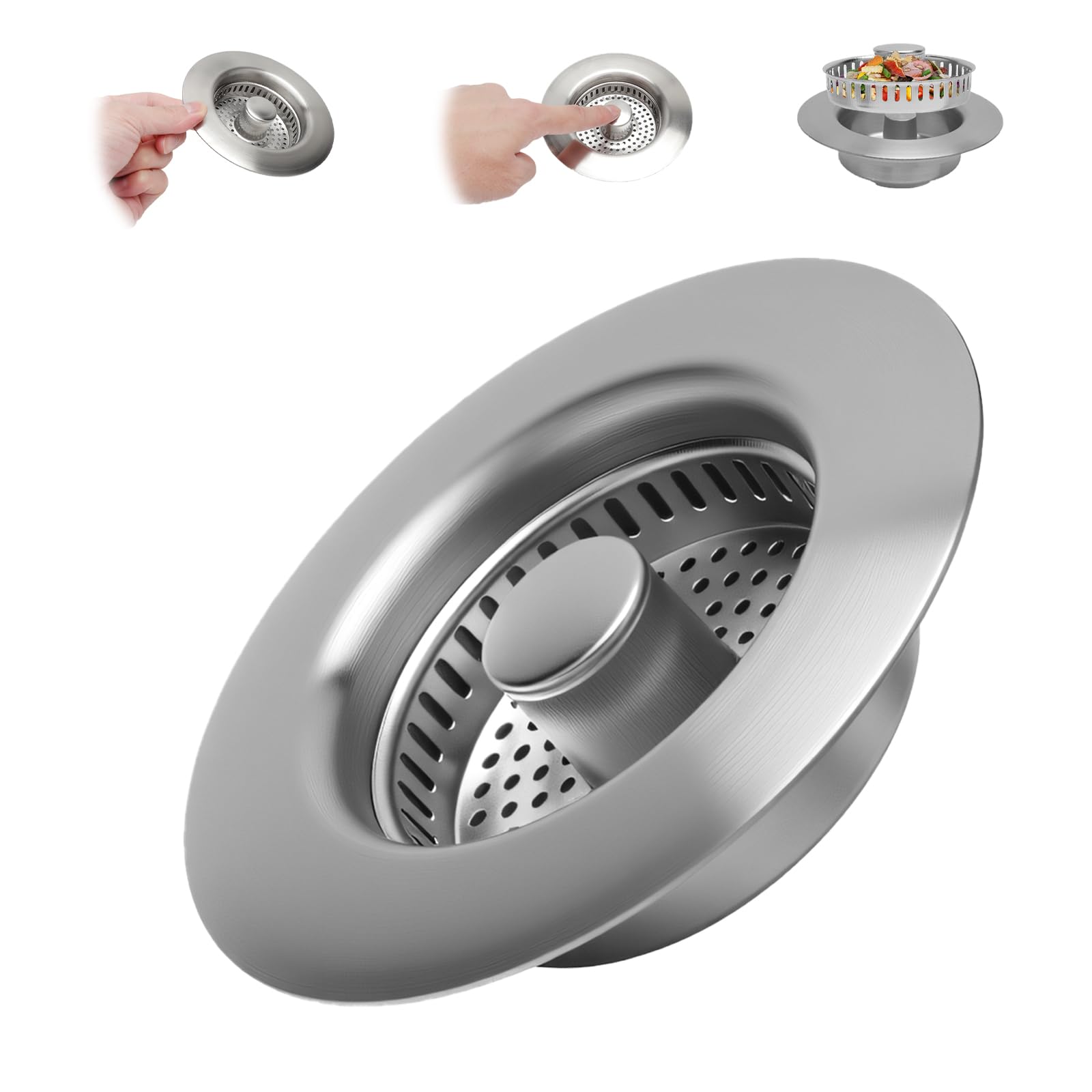 AONAT Spoelbak, afvoerstop van roestvrij staal voor de keuken, maat voor spoelbakken 79-82 mm (diameter: 80 mm
