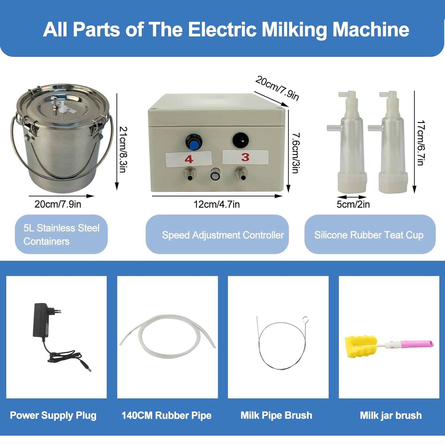 5L Elektrische Ziegenmelkmaschine, Einstellbare Geschwindigkeit, Tragbarer Bionischer Ziegenmelker mit Automatischem Stopp, Edelstahlbehälter & Reinigungsset