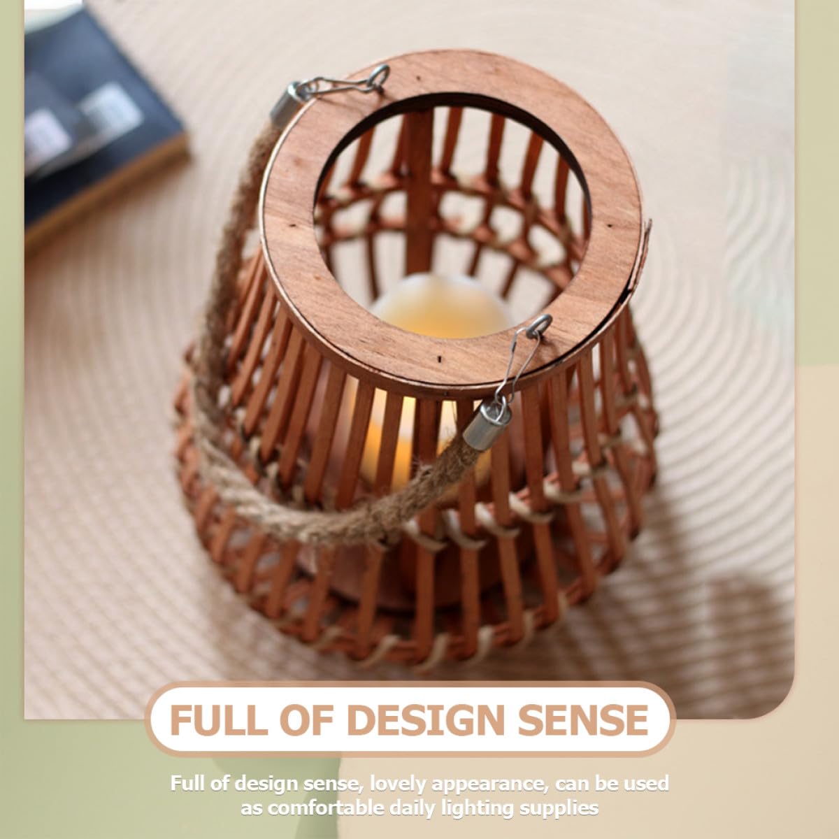 Retro Bambuslaterne mit Rattan Hohler Kerzenhalter und Tragbarem Design Laterne für Tischdeko Garten und Hochzeitsfeiern