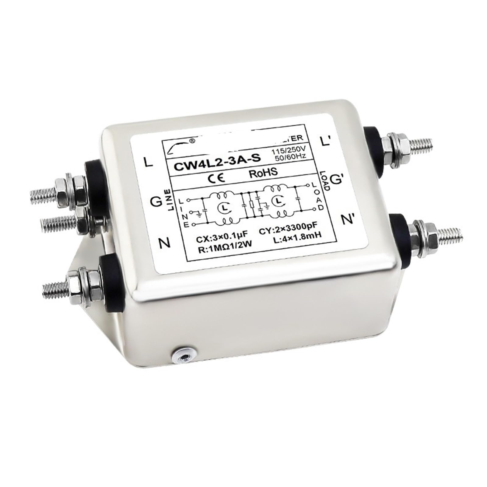 YTMJPQQJI Single-Phase AC Power Filter CW4L2-10A20A-S 220VAC Single-Phase AC Two-Stage(CW4L2-3A-S)