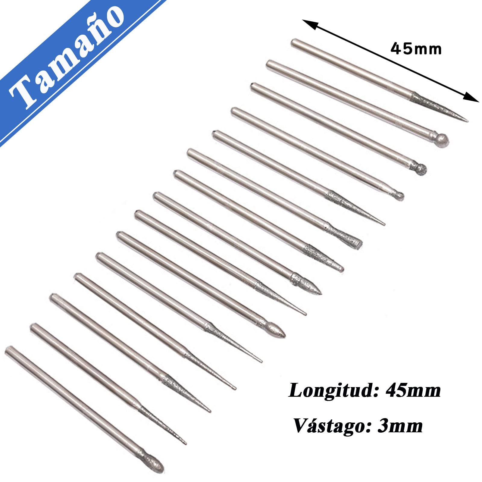 Treki 30pcs Fresas Diamante Mini Brocas de Diamante con 3mm Vástago Fresas Diamantadas Rotatorio de Fresas Taladro de Diamante Herramienta de Broca para Vidrio Piedra Joyería Metal Rotary Tool