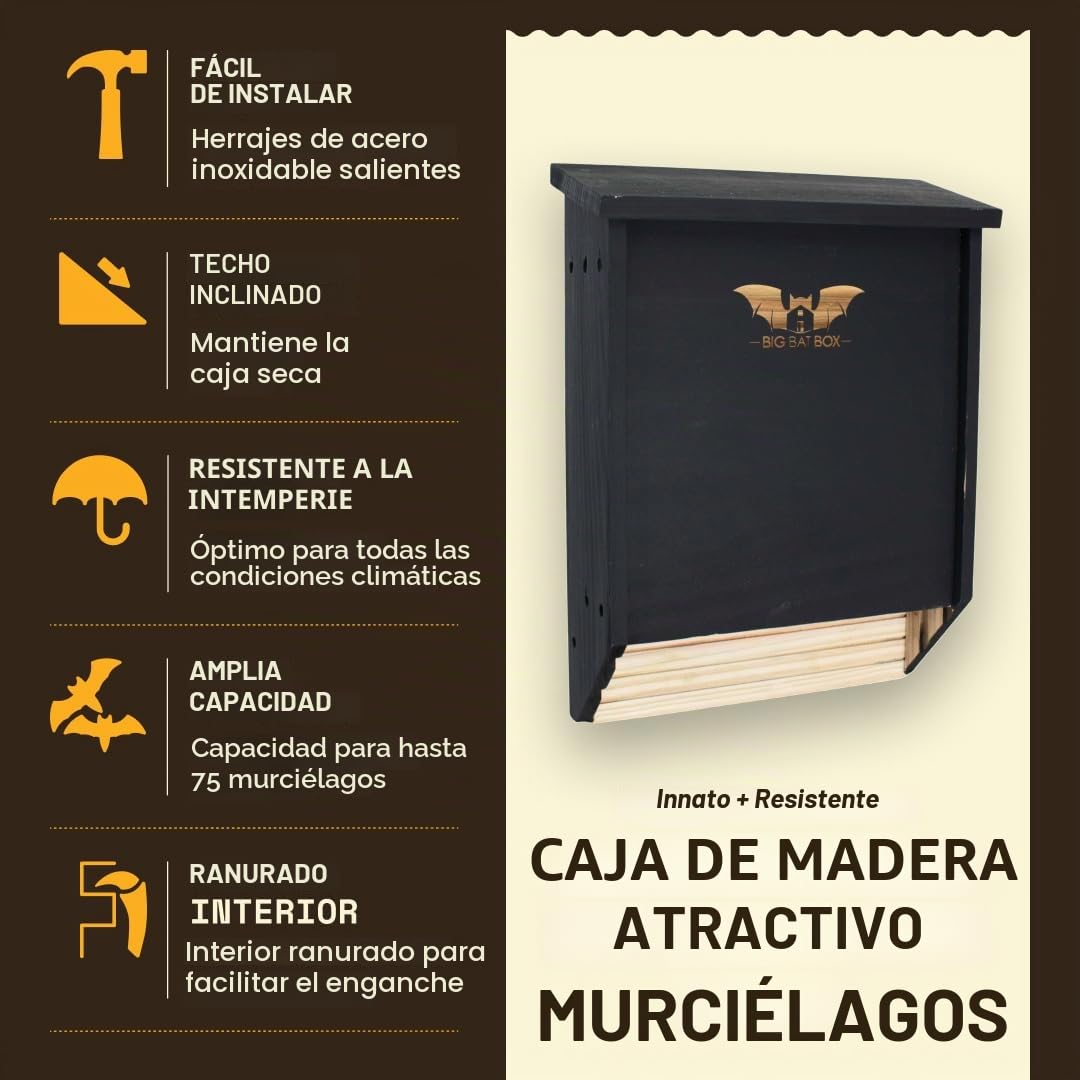 Wildyard Bat House For Outdoors -Casa Completa de Murciélagos para Exteriores - Limpia tu Patio de Mosquitos - Caja de Murciélagos sin Pintura en su Interior - Casa para Murciélagos