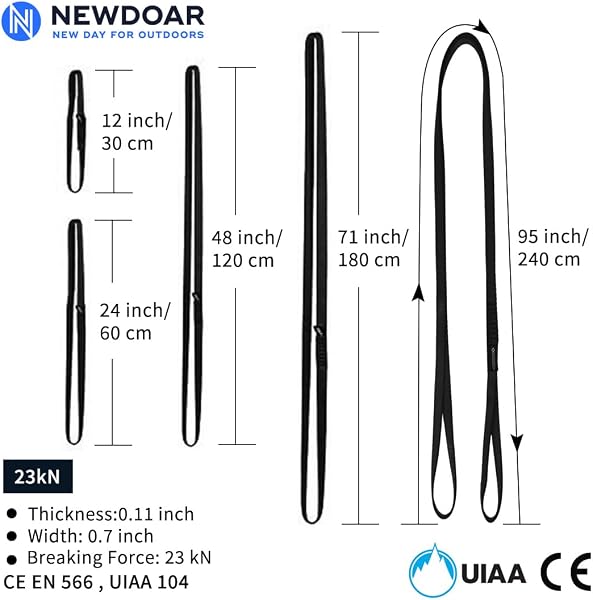 NewDoar Escalade Sling 16mm Nylon Sling Runners ČSN EN566:2017&UIAA 104 Certifié 22KN 4840LB Escalade Cordon Utilitaire,Création d'un système d'ancres,Équipement de Rappel,Le Travail dans Les Arbres - 3