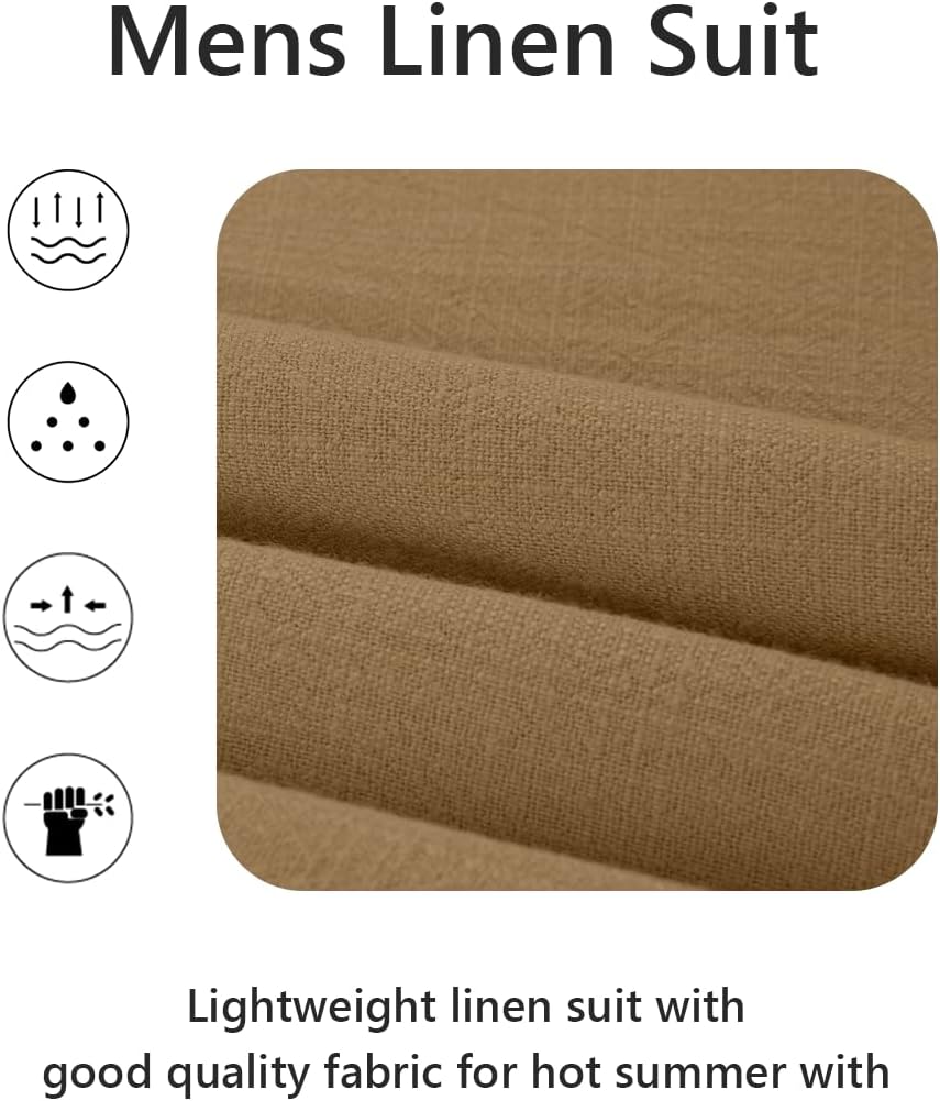 3 Piece Men's Linen Suit,Slim Fit Suits Set for Men Two Buttons Grooms Suits for Summer Beach Wedding