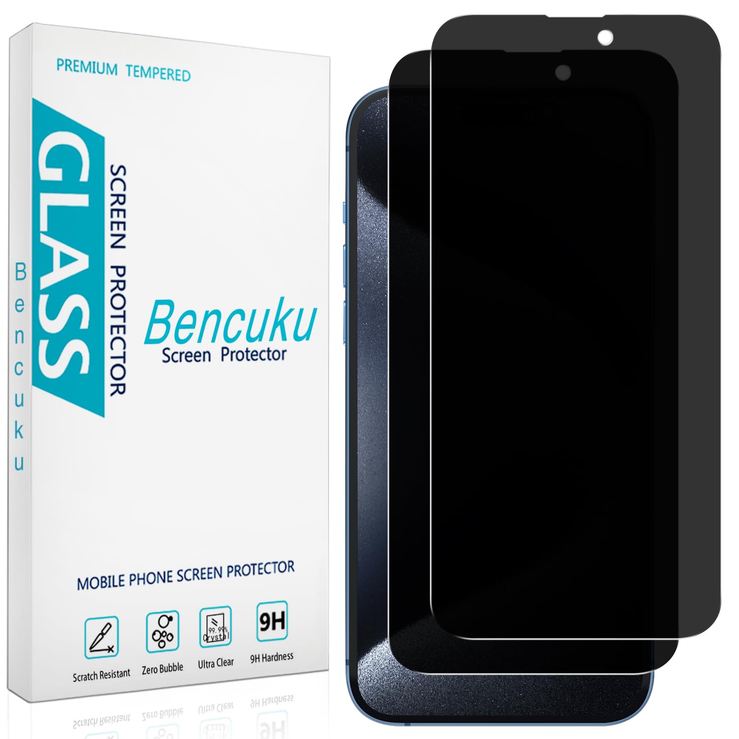 Bencuku 2 Pack Privacy Screen Protector for iPhone 15 Pro Max 6.7 Inch Anti Spy Private Tempered Glass, Anti Scratch, Bubble Free