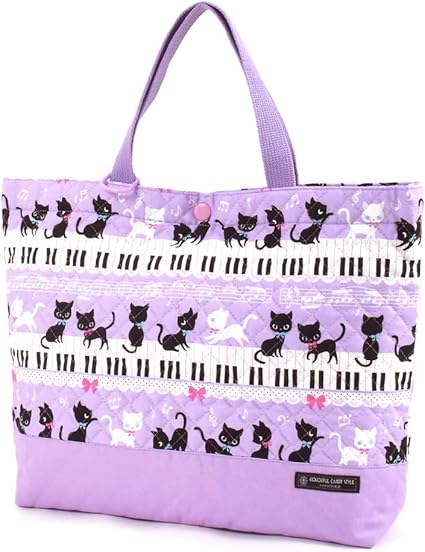 Amazon Co Jp レッスンバッグ 女の子 マチ付き キルティング 手提げバッグ 絵本袋 トートバッグ ピアノの上で踊る黒猫ワルツ ピンク カラフルキャンディスタイル N ホーム キッチン