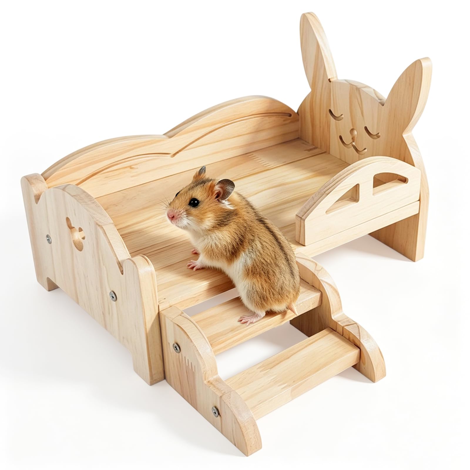 NCOALE Wooden Guinea Pig Bed, Removable Wooden Rabbit Beds with 10 cm Wide Stairs Small Animal Habitat for Hamster Ferrets Chinchilla Bunny Hedgehog