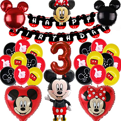 Mickey Enfant Ballons Anniv Deco 3 ans,Minnie Décorations Anniversaire Fête Garçon Fille,Party Déco Aluminium Thème Ballons,Decoration Fete Ballon Latex Kit…