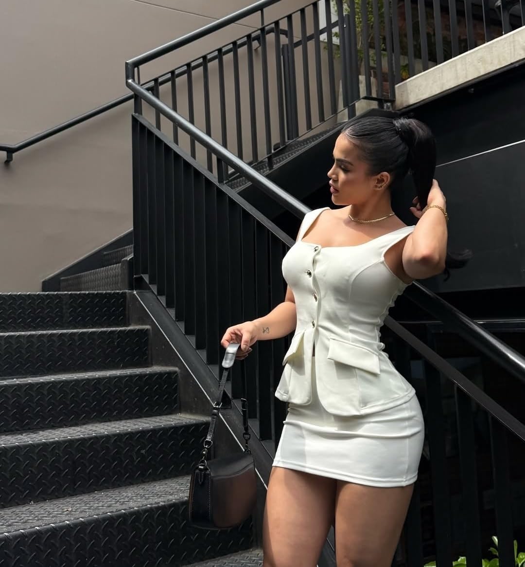 Women's Summer 2 Piece Outfit Sleeveless Blazer Vest Mini Skirt Set Elegant Button-Up Suit Matching Workwear - Image 5