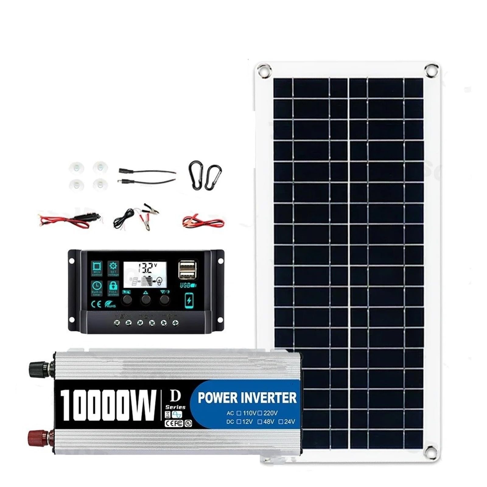 Inversor Potencia Kit Completo Solar 10000W Controlador 12V 220V 100A Inversor Fuera Red Panel 200W Hogar/Camping Energía Respaldo para Balcón Convertidor