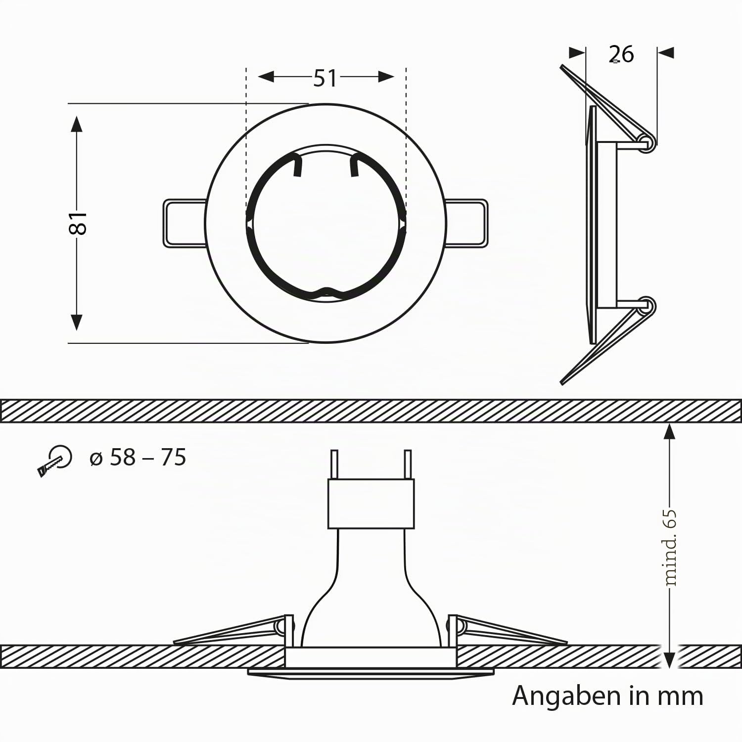 ledscom.de 12x Decken-Einbaurahmen FERE Einbaurahmen anthrazit matt (LED/Halogen/GU10/MR16/PAR16/50mm) inkl. GU10 Fassung