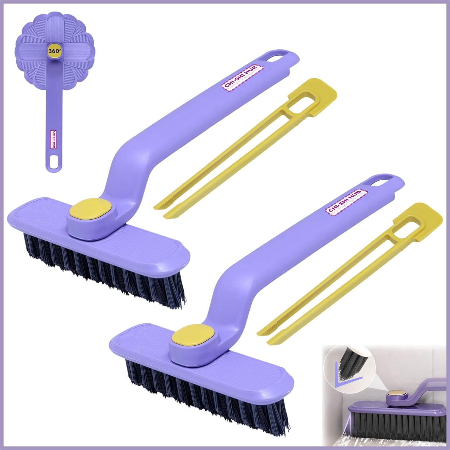 CHI-SHI Multi-Function Bathroom Plastic Cleaning Brush, Tiles Cleaning Brush, Hard Bristle Rotating Crevice Gap Cleaning Brushes for Bathroom, Floor Cleaner Brush (Pack of 2)(Multicolor)-picture-12