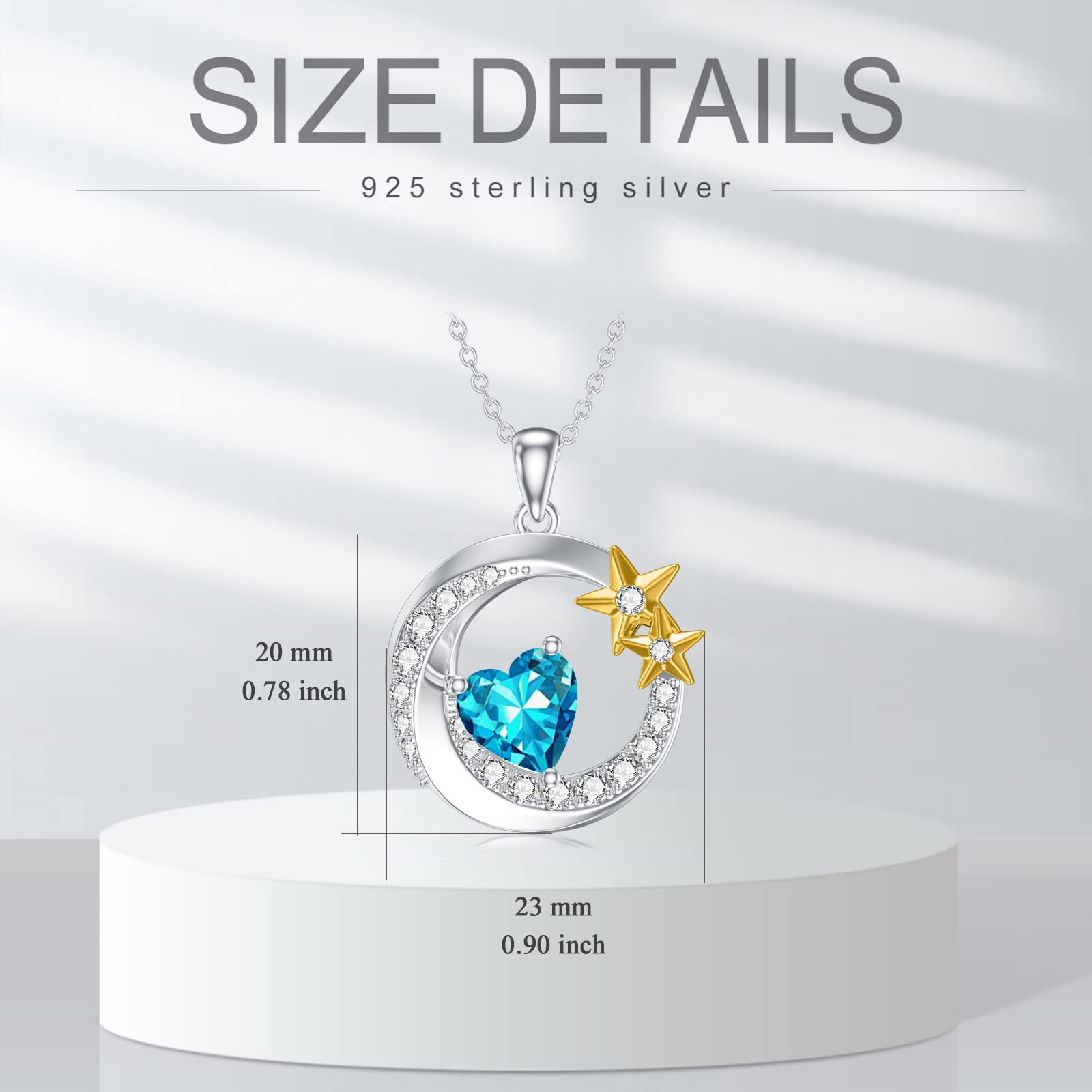 Collana con ciondolo a forma di luna e stella, per donne e ragazze, in argento Sterling 925, con luna e stella, con pietra portafortuna, regalo per mamma, figlia, moglie, fidanzata, sorella