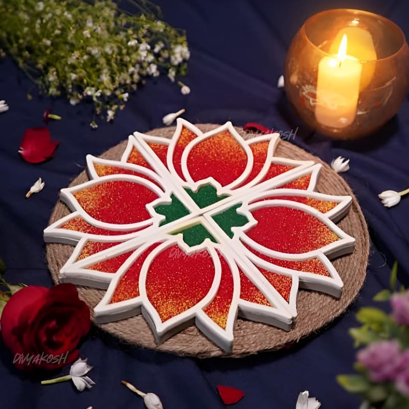 Image of Divyakosh Rangoli Making Stencils Mat, Rangoli Size - 11 Inch| Diwali Decoration Items for Home Dcor| Rangoli Stencils, Rangoli Mats for Decoration| Reusable Rangoli Stencils