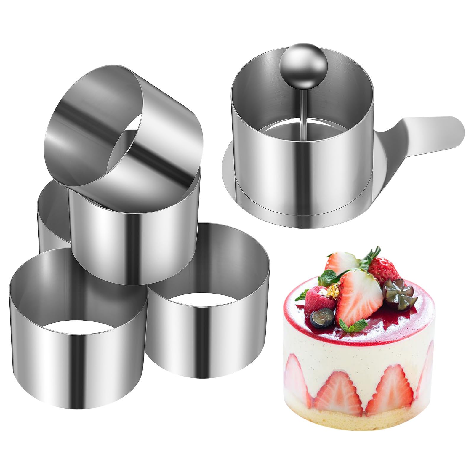 Veemoon Molde para Tartas de Mousse de Acero Inoxidable, Juego de Anillos Redondos Pequeños para Hornear Postres, Accesorios para Hornear Caseros y Moldes para Pasteles Individuales